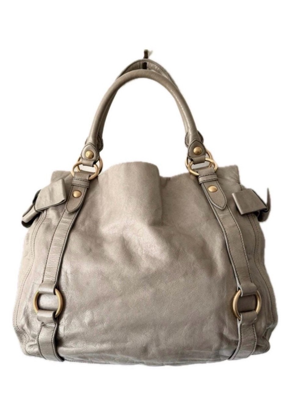 Miu Miu Taupe Leather Tote with Gold Hardware